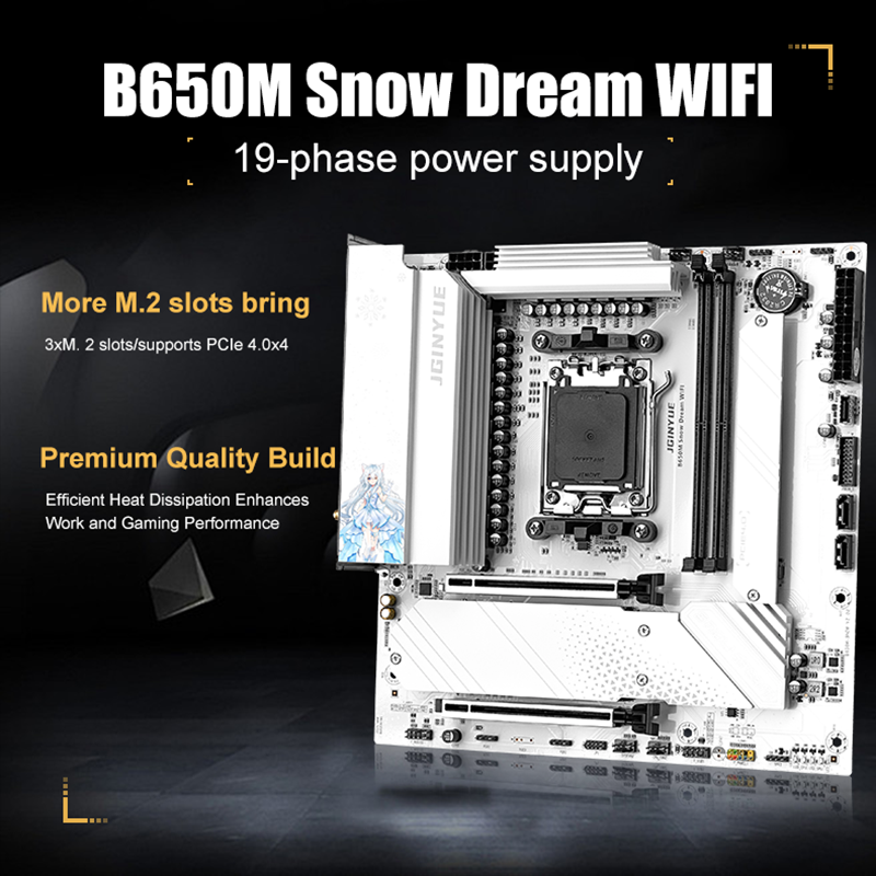 JGINYUE B650M Sneeuw Droom WIF - Am5 Micro Atx Pcie 5.0 Motherboard recensie en prijs