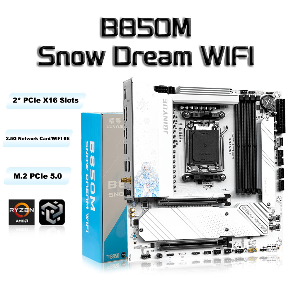 JGINYUE B850M Snow Dream WIFI  - Am5 Micro Atx Pcie 5.0 Motherboard recensie en prijs